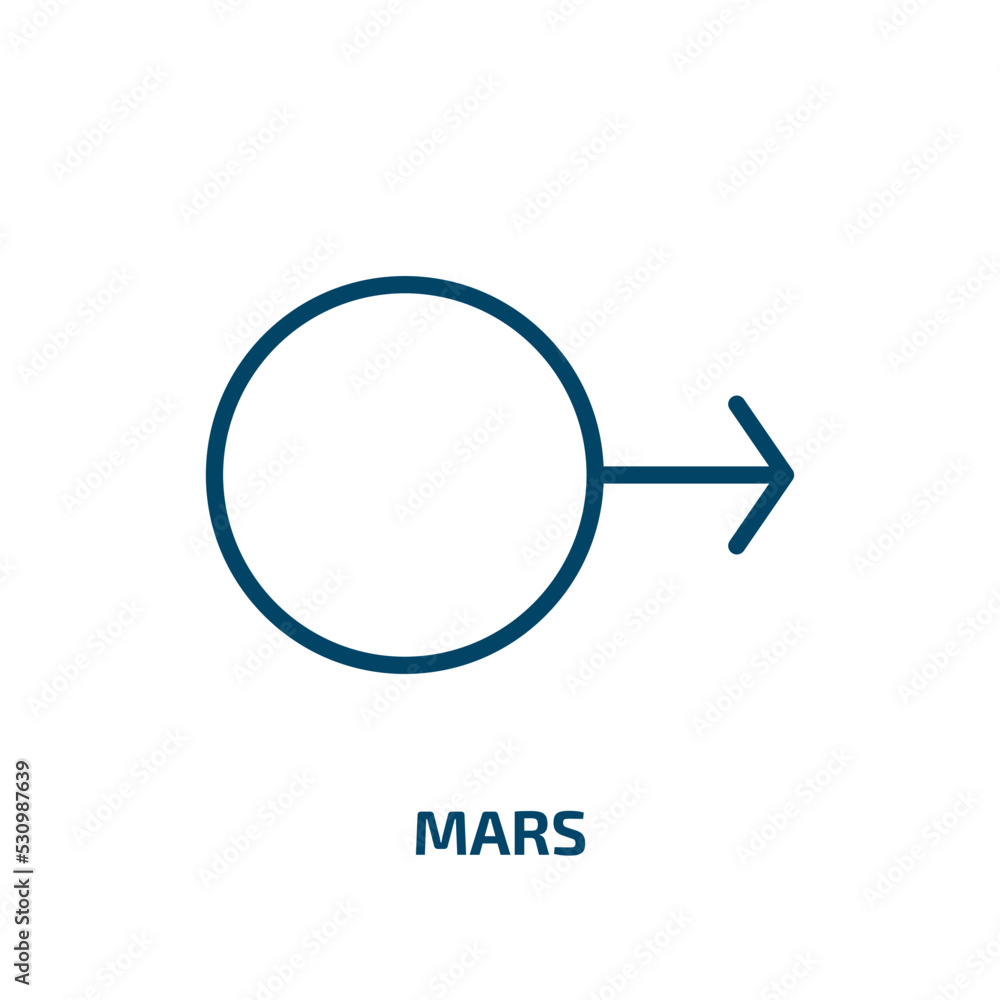 Poster mars icon from zodiac collection. thin linear mars, space, science outline icon isolated on white ba