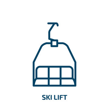 Ski Lift Icon From Winter Collection. Thin Linear Ski Lift, Mountain, Lift Outline Icon Isolated On White Background. Line Vector Ski Lift Sign, Symbol For Web And Mobile