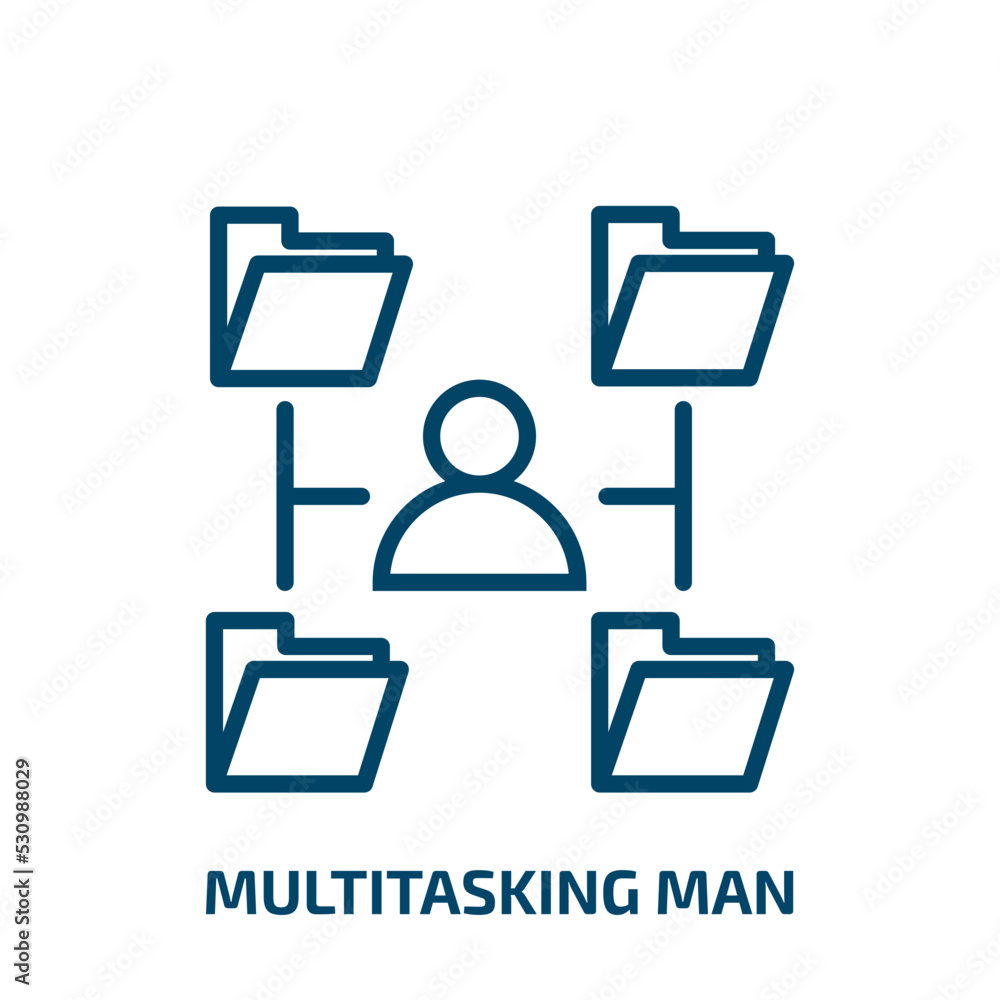 Poster multitasking man icon from web collection. thin linear multitasking man, multitasking, busy outline 
