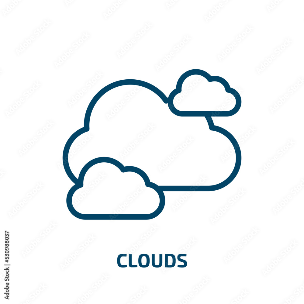 Poster clouds icon from weather collection. thin linear clouds, cloud, data outline icon isolated on white 