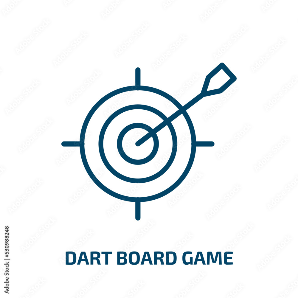 Poster dart board game icon from weapons collection. thin linear dart board game, game, aim outline icon is