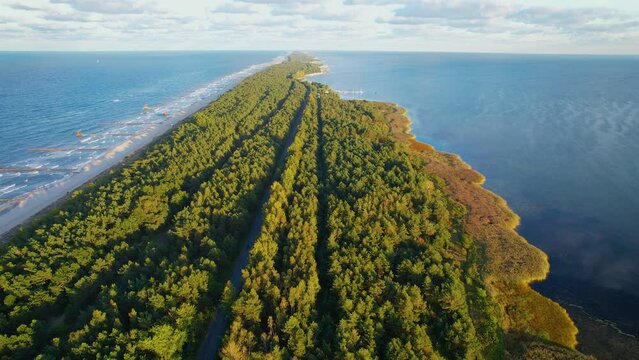 Aerial View Of Hel Peninsula Between The Bay of Puck And Baltic Sea In Poland.