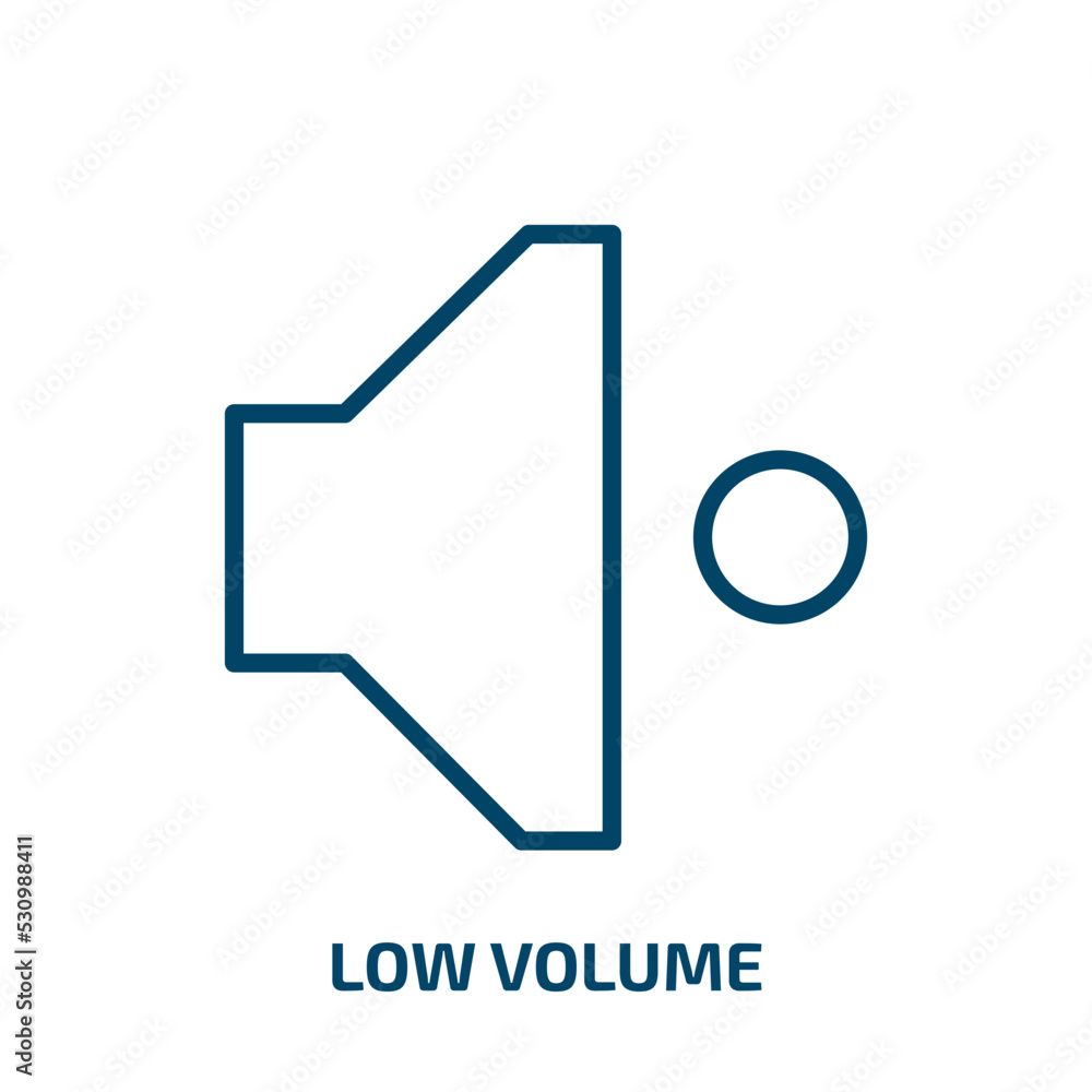 Poster low volume icon from user interface collection. Thin linear low volume, volume, low outline icon isolated on white background. Line vector low volume sign, symbol for web and mobile