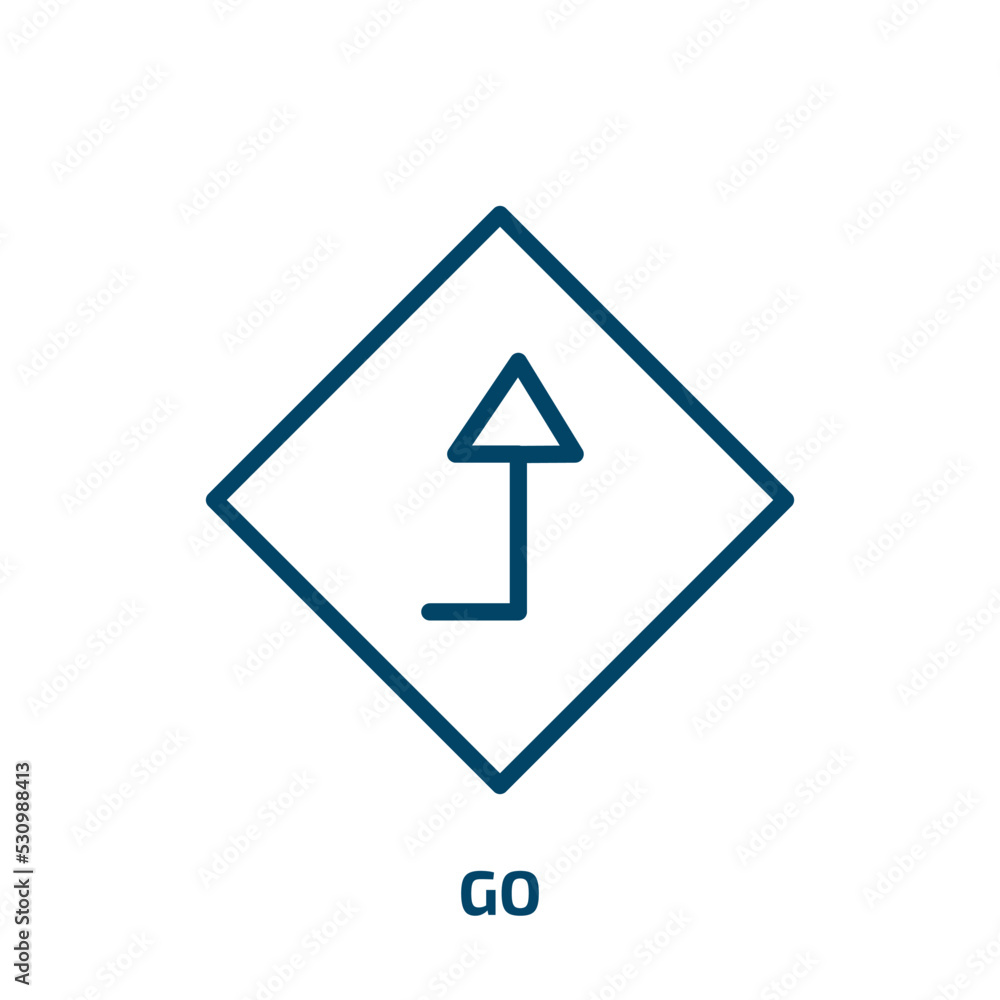 Poster go icon from user interface collection. thin linear go, ecology, arrow outline icon isolated on whit