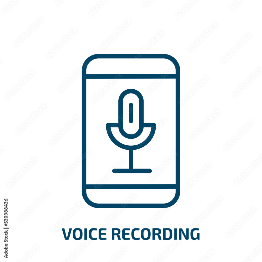 Poster voice recording icon from user interface collection. Thin linear voice recording, microphone, voice outline icon isolated on white background. Line vector voice recording sign, symbol for web and