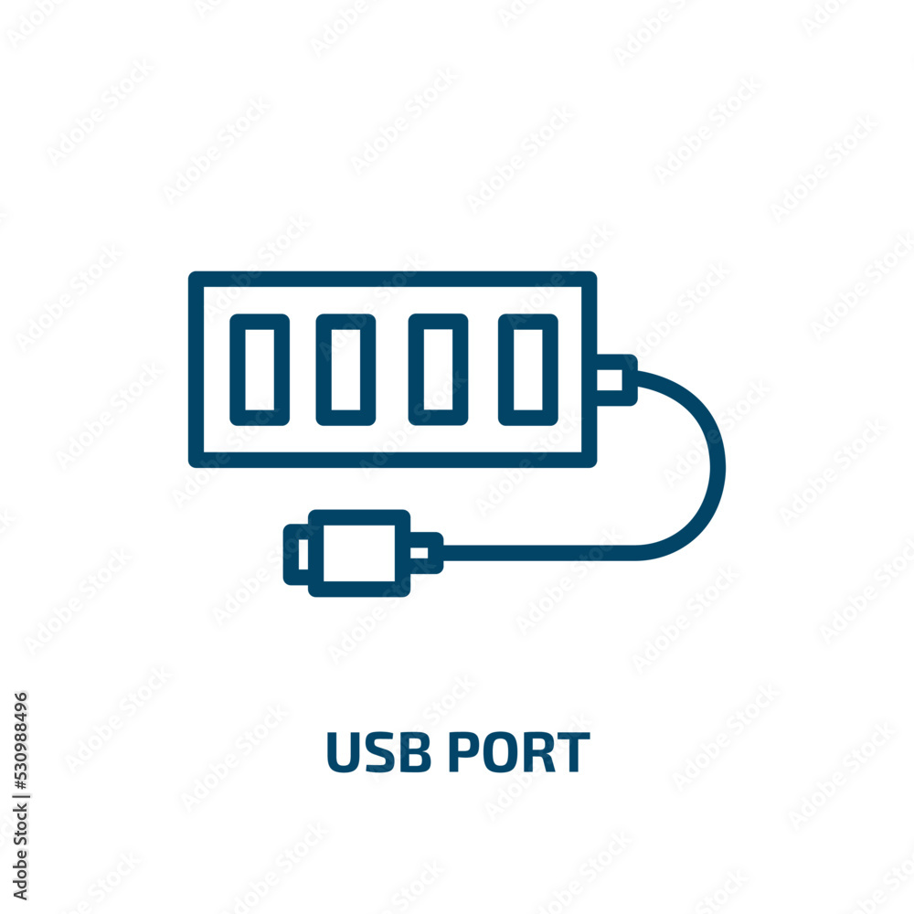 Poster usb port icon from user interface collection. thin linear usb port, technology, usb outline icon iso