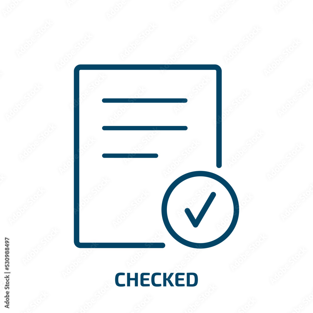 Poster checked icon from user interface collection. thin linear checked, check, label outline icon isolated