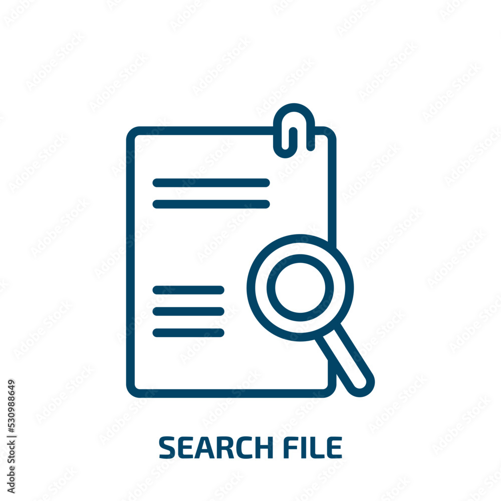 Poster search file icon from user interface collection. thin linear search file, search, file outline icon 