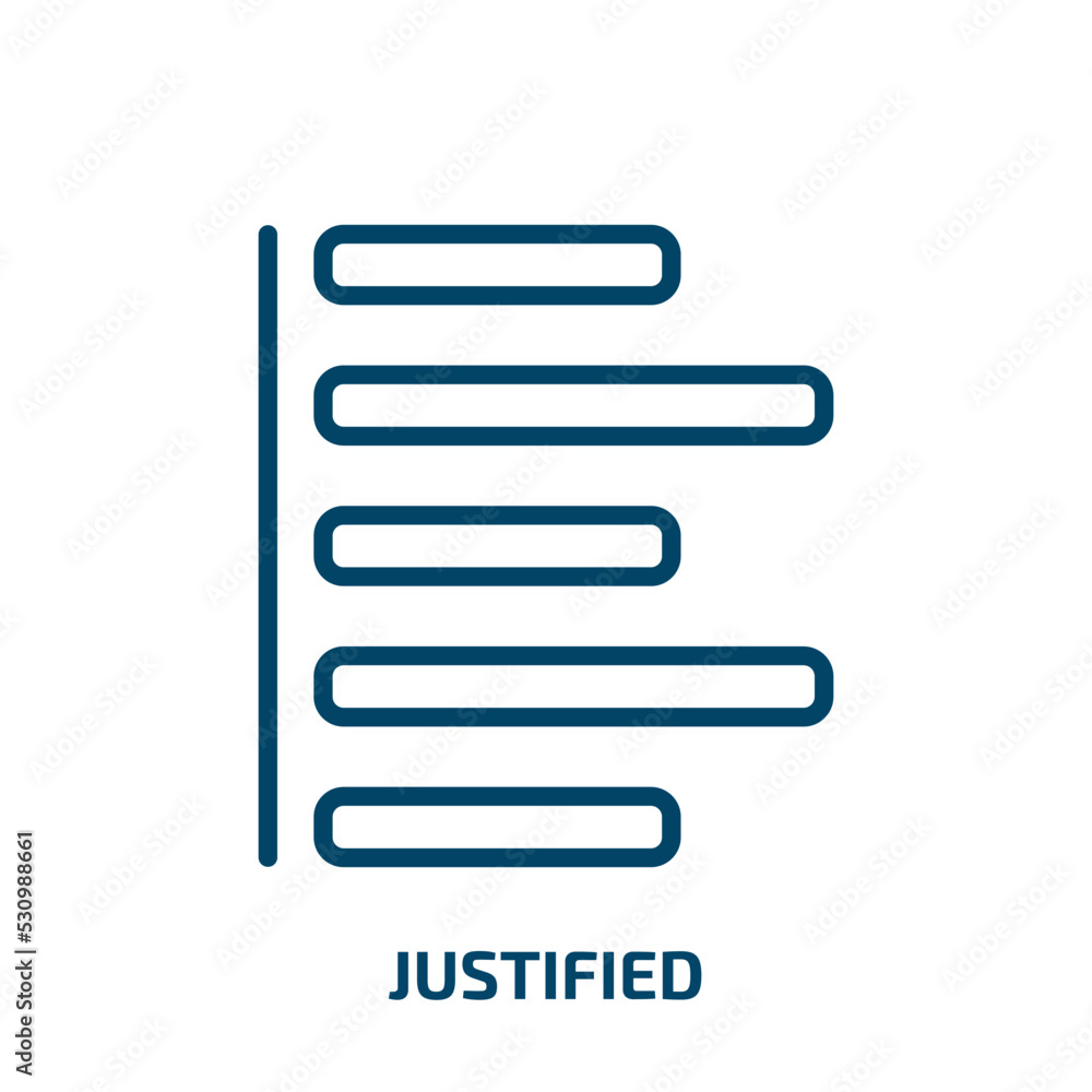 Poster justified icon from user interface collection. thin linear justified, text, app outline icon isolate
