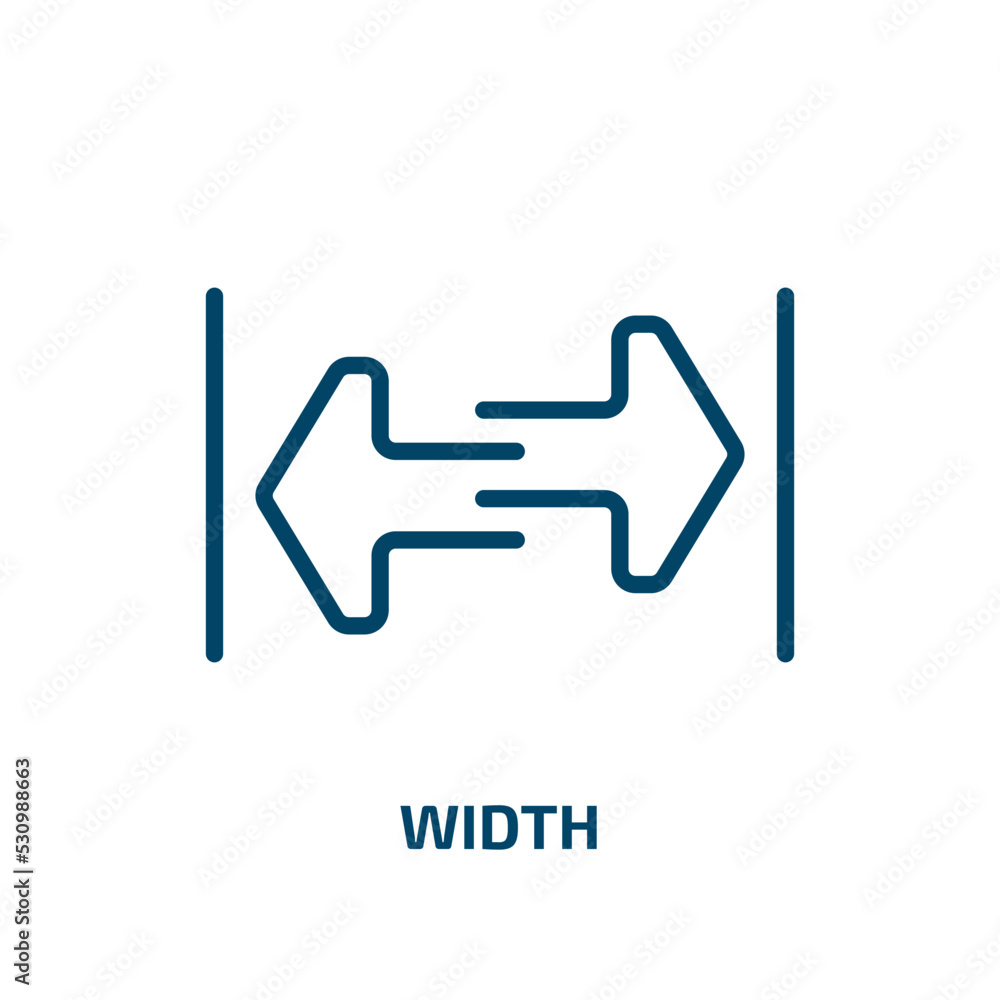Poster width icon from user interface collection. thin linear width, vector, length outline icon isolated o