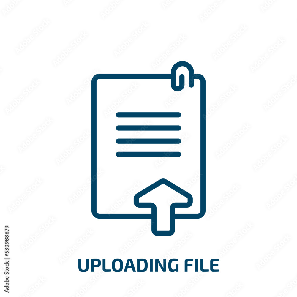 Poster uploading file icon from user interface collection. thin linear uploading file, upload, internet out