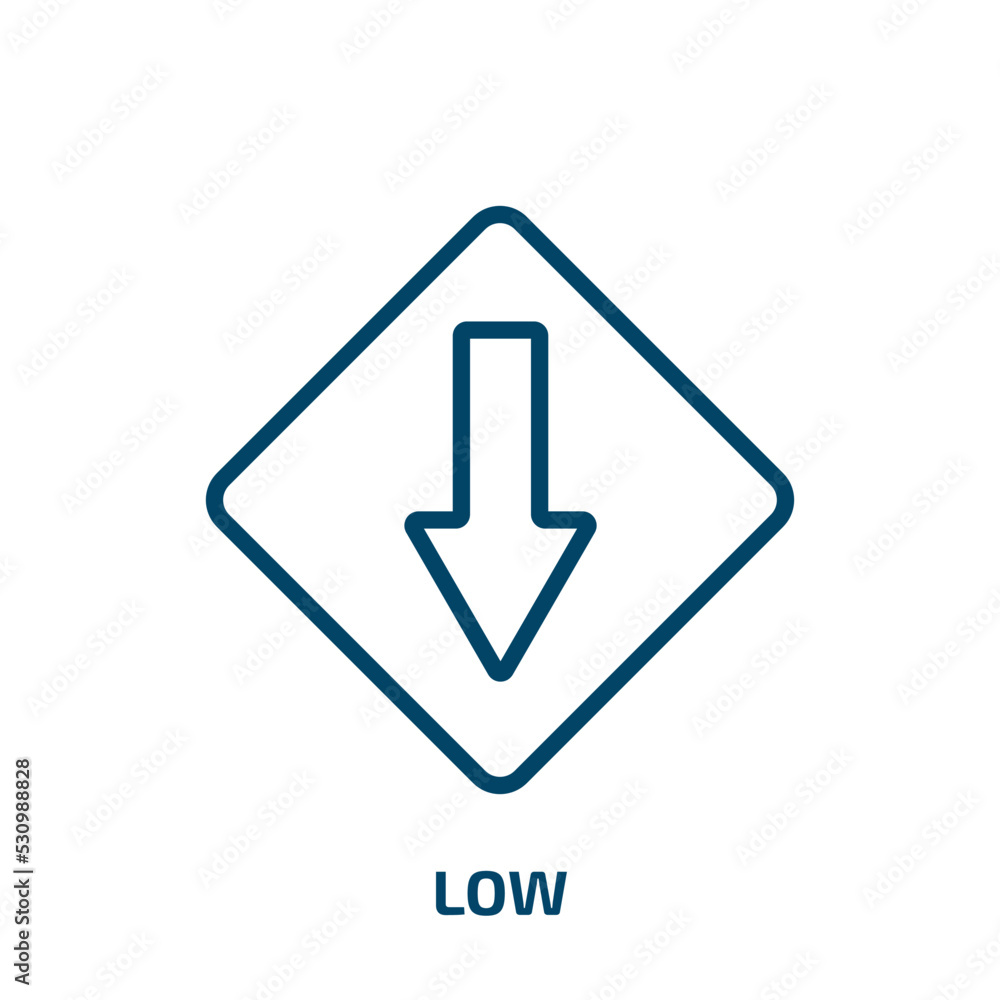 Aufkleber low icon from user interface collection. thin linear low, energy, power outline icon isolated on whi