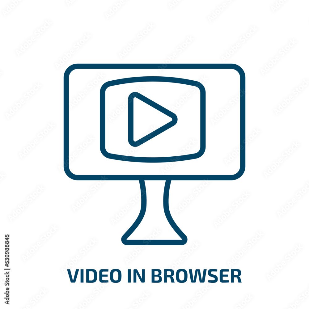 Poster video in browser icon from user interface collection. thin linear video in browser, media, video out