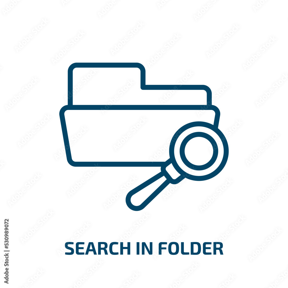 Aufkleber search in folder icon from user interface collection. thin linear search in folder, folder, search o