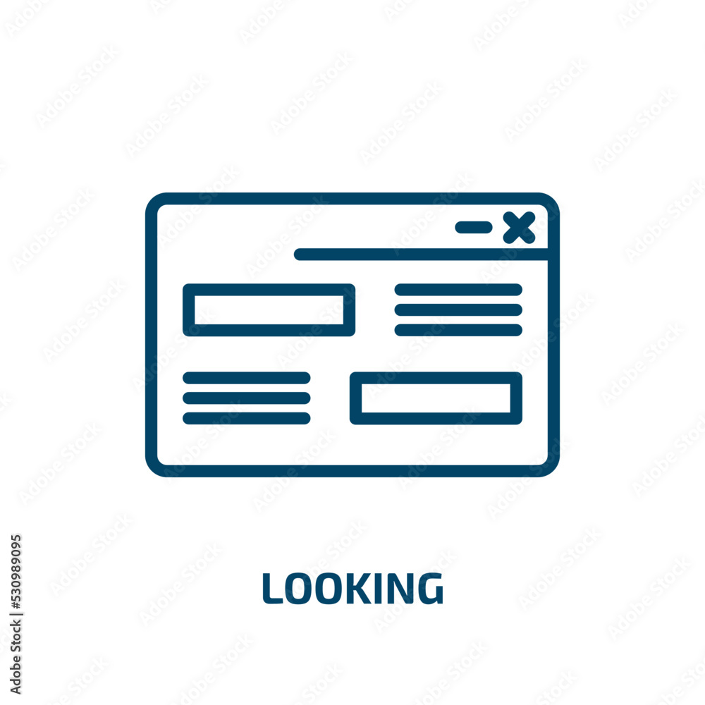 Poster looking icon from user interface collection. thin linear looking, business, search outline icon isol