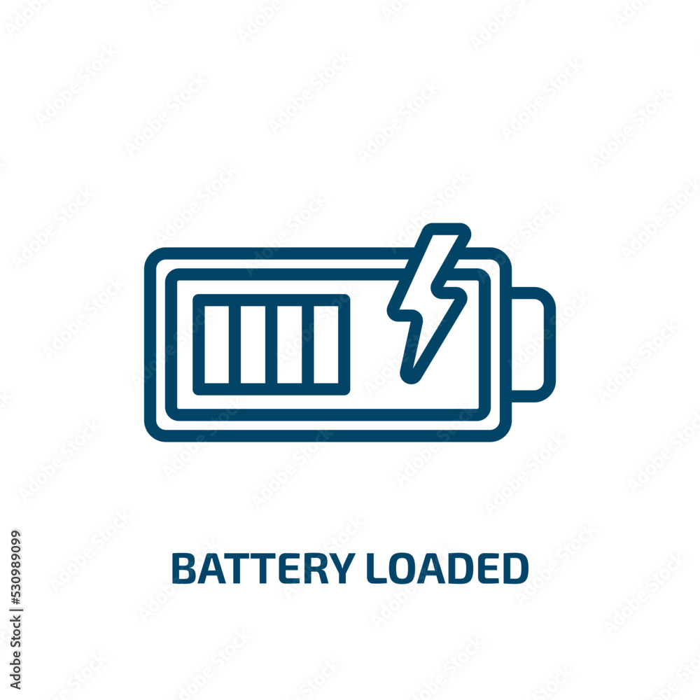 Poster battery loaded icon from user interface collection. thin linear battery loaded, indicator, fuel outl