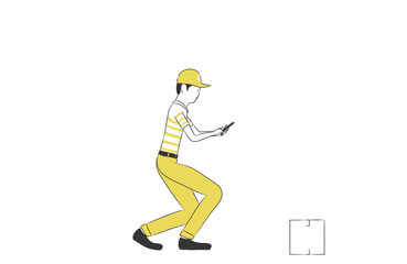 配達した荷物の写真を撮影する配達員のシンプルなイラスト