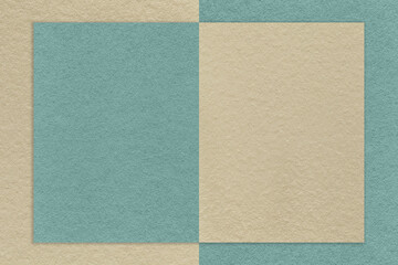 Fototapeta premium Texture of old beige and blue paper background with geometric shape. Brown craft vintage cardboard