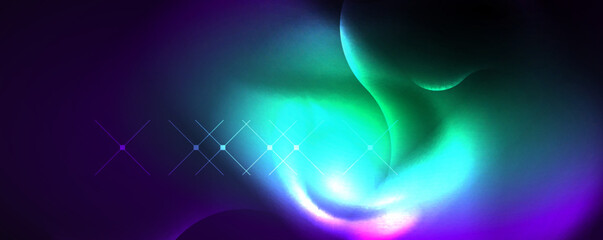 Neon glowing waves, magic energy space light concept, abstract background wallpaper design