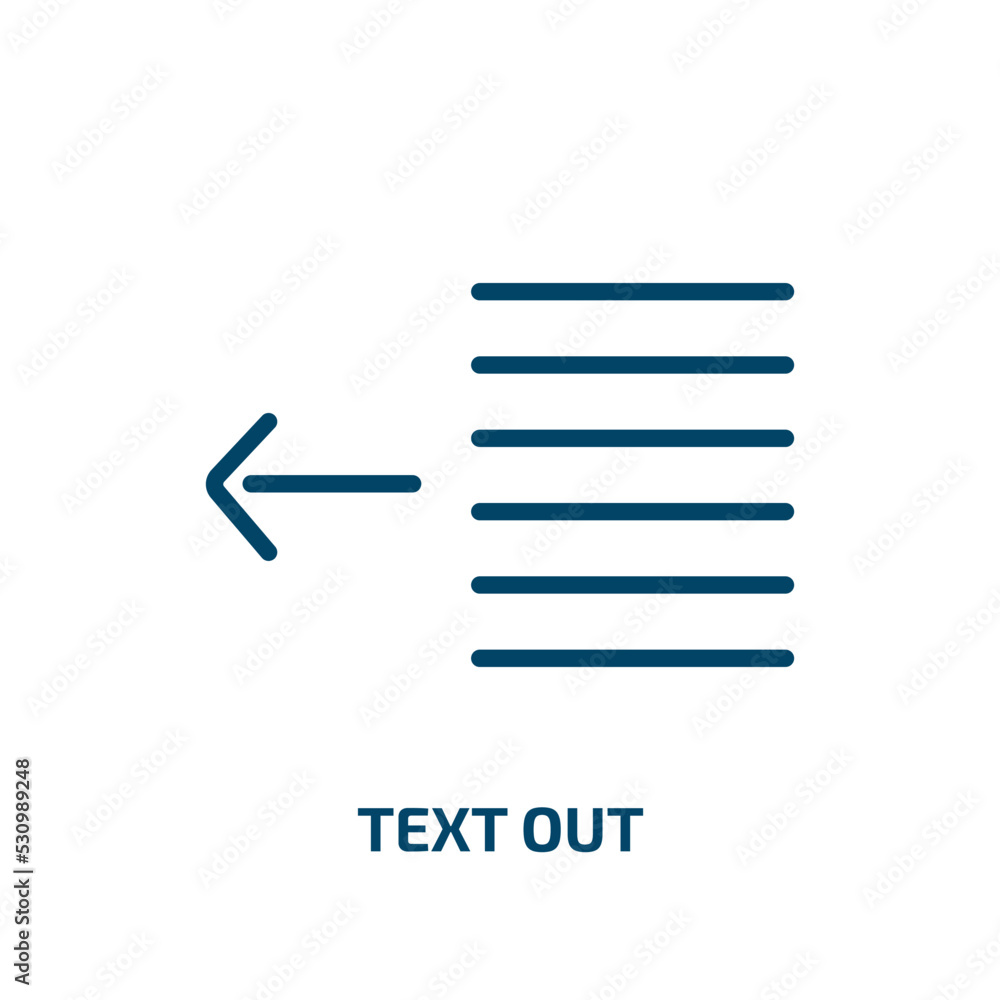 Poster text out icon from user interface collection. thin linear text out, text, business outline icon isol