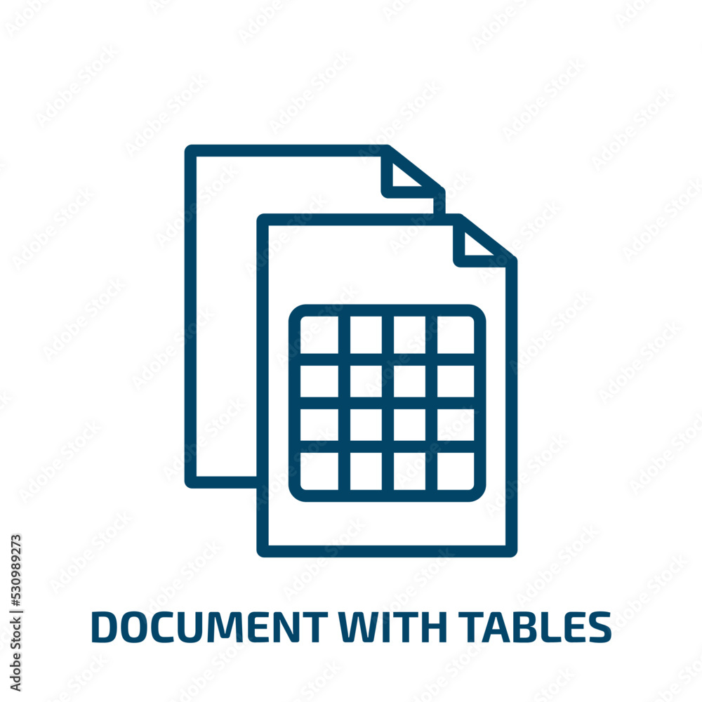 Poster document with tables icon from user interface collection. thin linear document with tables, document
