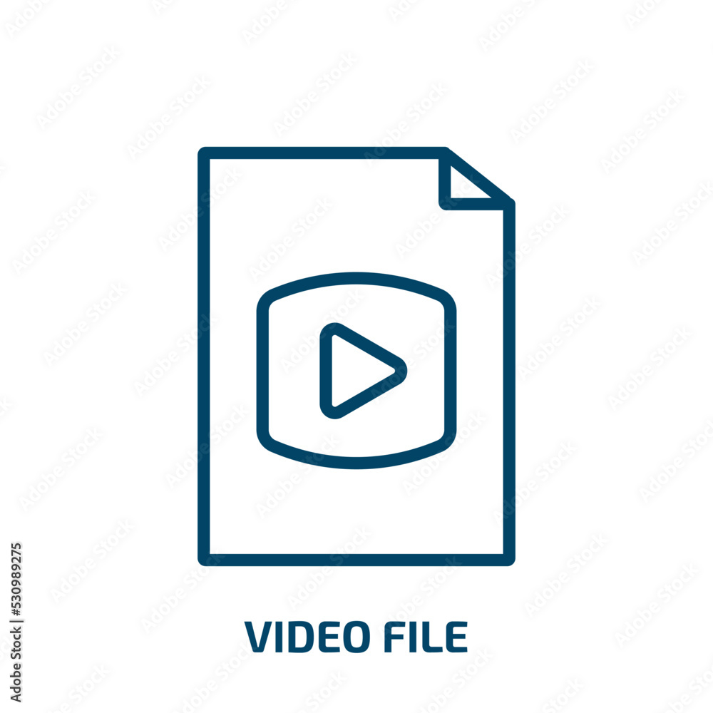 Poster video file icon from user interface collection. Thin linear video file, movie, document outline icon isolated on white background. Line vector video file sign, symbol for web and mobile