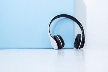 headphones on blue background