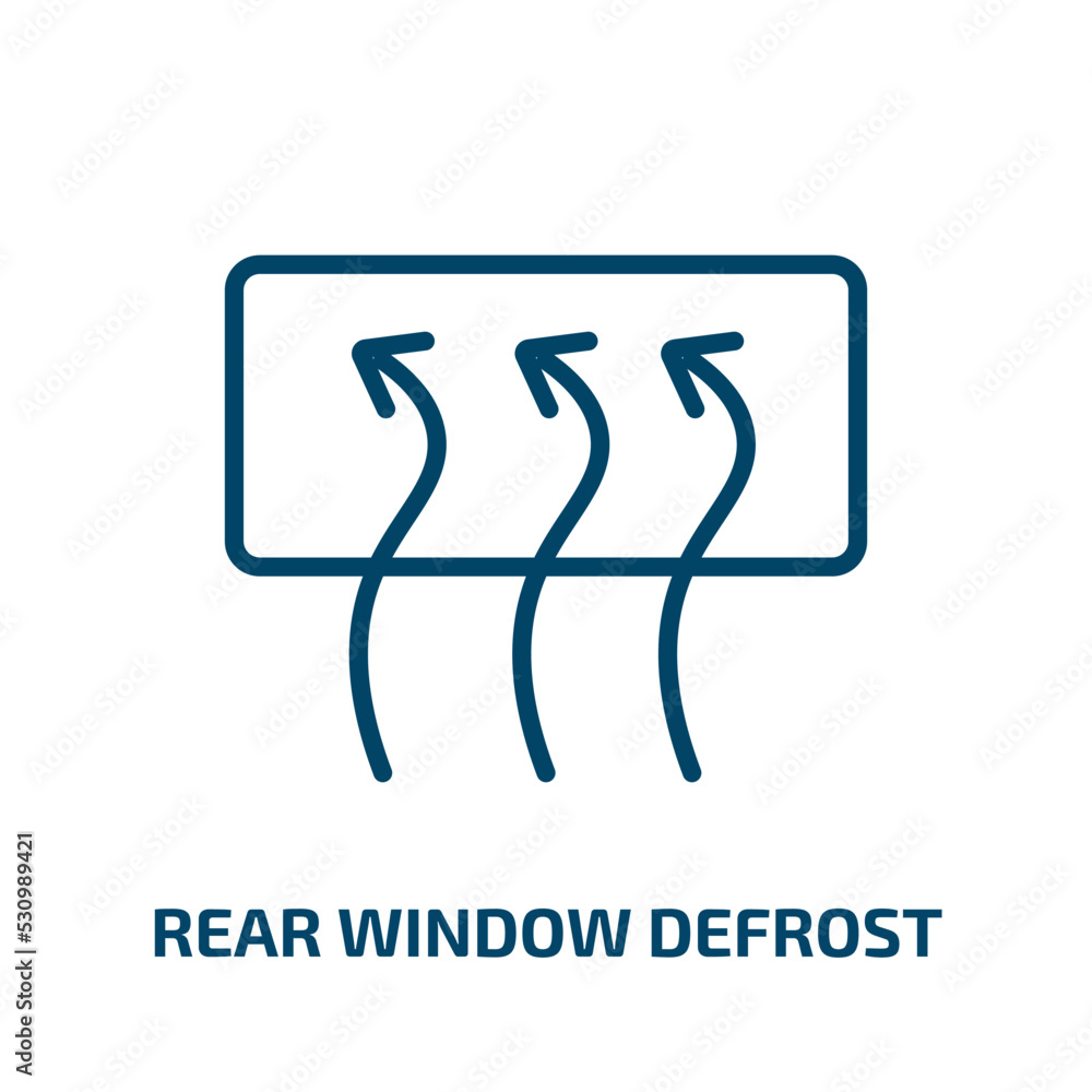 Poster rear window defrost icon from user interface collection. thin linear rear window defrost, car, arrow