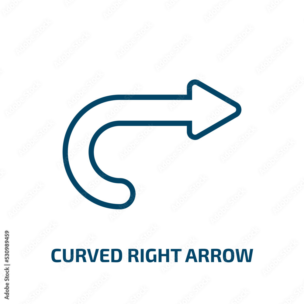 Poster curved right arrow icon from user interface collection. thin linear curved right arrow, arrow, point