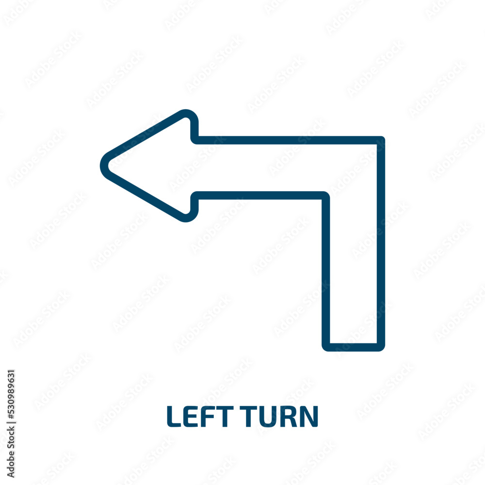 Poster left turn icon from user interface collection. thin linear left turn, arrow, left outline icon isola