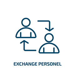exchange personel icon from user interface collection. Thin linear exchange personel, signboard, glossy outline icon isolated on white background. Line vector exchange personel sign, symbol for web - obrazy, fototapety, plakaty