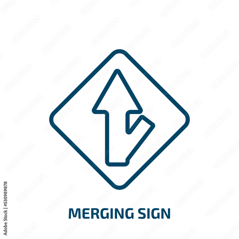 Poster merging sign icon from traffic signs collection. thin linear merging sign, merge, business outline i