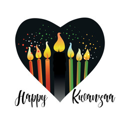 Kwanzaa banner. Traditional african american ethnic holiday design concept with a burning candle in black heart. Vector illustration.