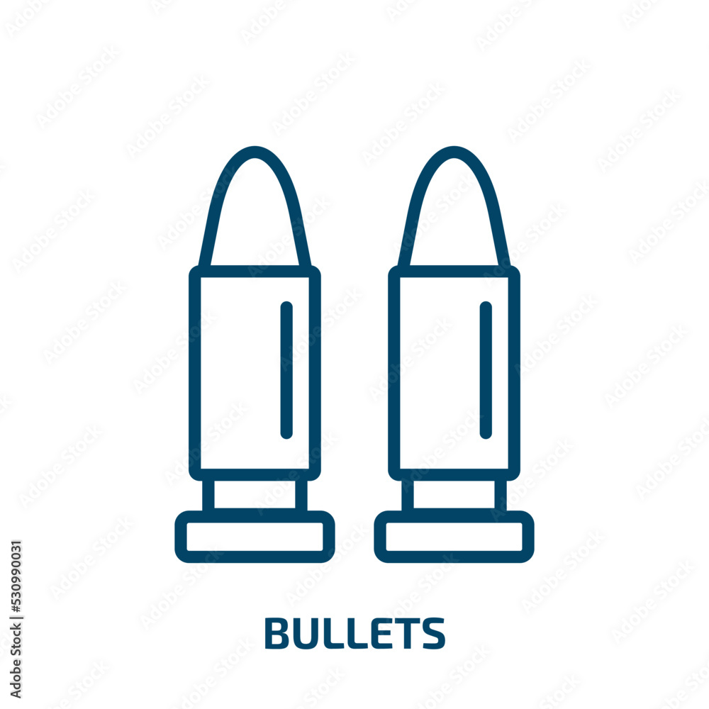 Poster bullets icon from army collection. thin linear bullets, button, bullet outline icon isolated on whit