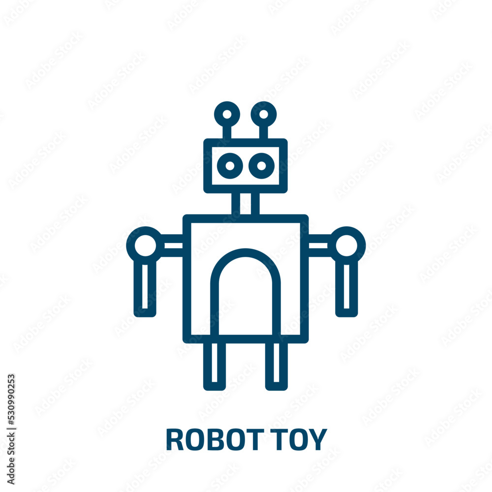 Poster robot toy icon from toys collection. thin linear robot toy, toy, robot outline icon isolated on whit