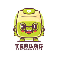 green tea bag cartoon mascot. natural drink vector illustration