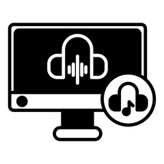 music player with headset icon on computer