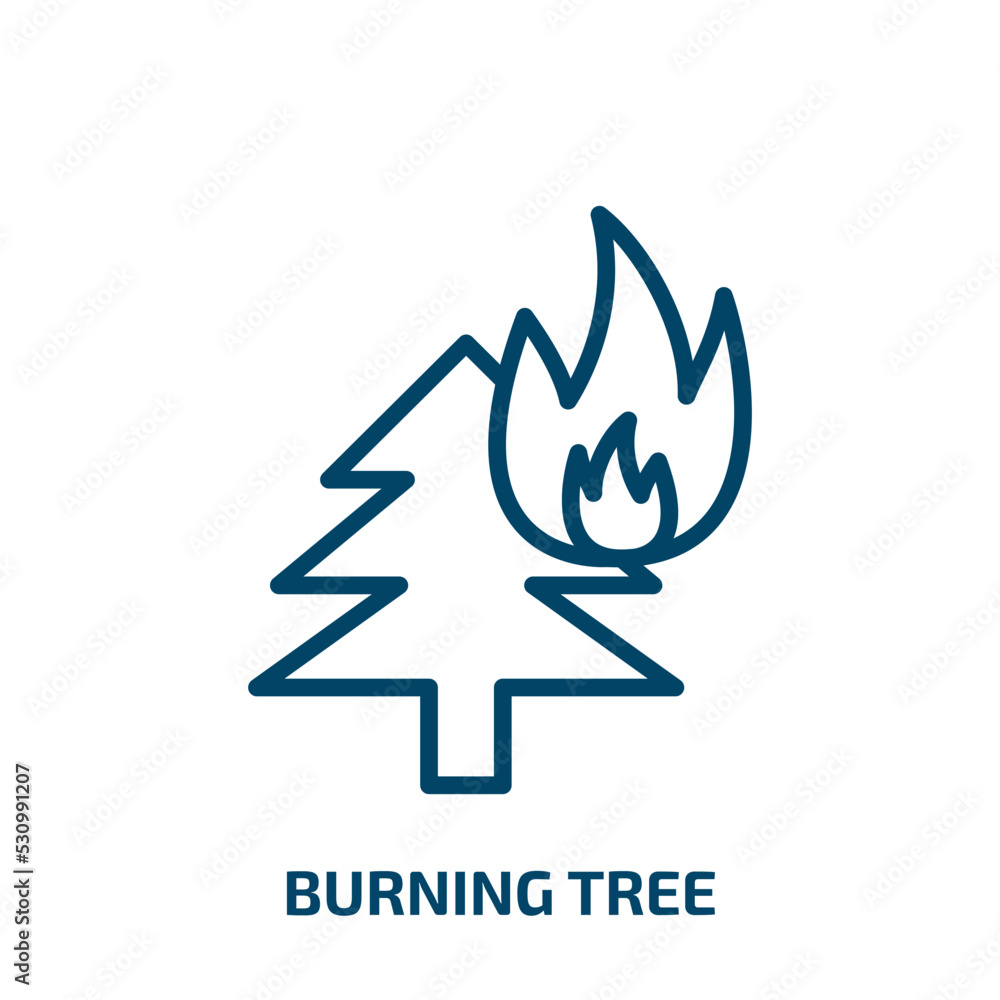 Poster burning tree icon from meteorology collection. thin linear burning tree, fire, burning outline icon 