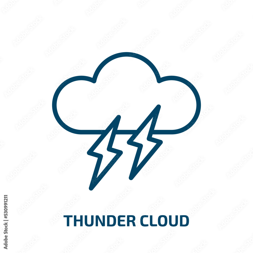 Poster thunder cloud icon from meteorology collection. thin linear thunder cloud, thunder, cloud outline ic