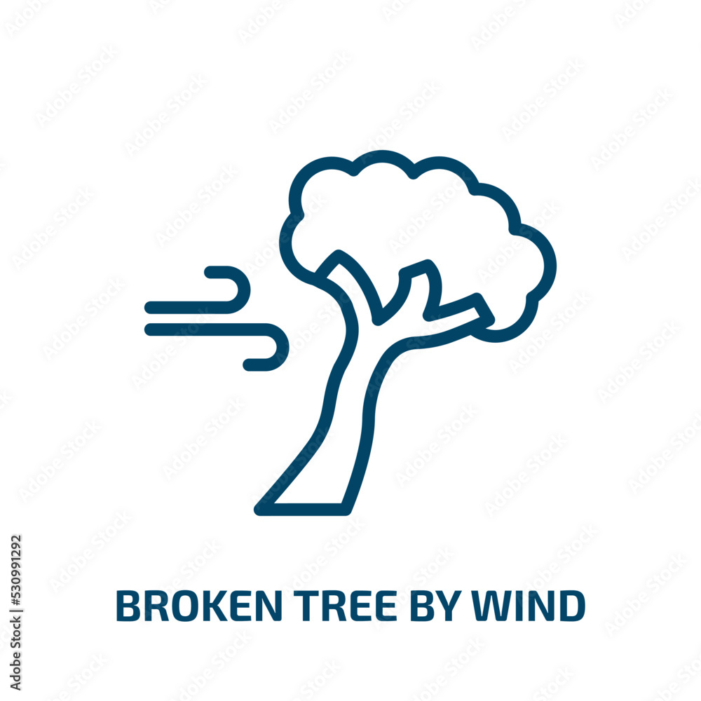 Poster broken tree by wind icon from meteorology collection. thin linear broken tree by wind, thunder, hous