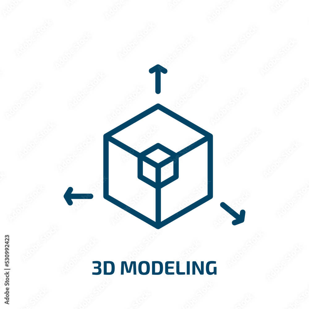Poster 3d modeling icon from general collection. thin linear 3d modeling, model, business outline icon isol