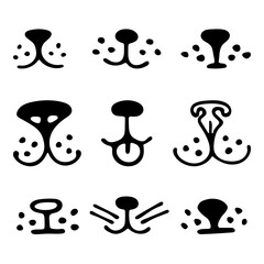 collection of hand drawn cat faces. Noses, mustaches, cheeks. Black on white sketch