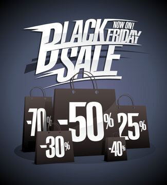 Black friday sale poster or web banner with black shopper bags