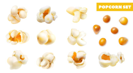 Realistic Popcorn Grains Set