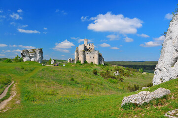 Ruins of 14th century castle located in the Mirow village, Silesian Voivodeship, Poland.