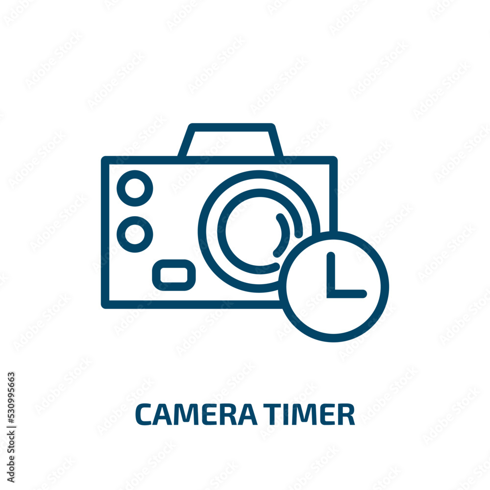 Poster camera timer icon from electronic stuff fill collection. thin linear camera timer, lens, timer outli