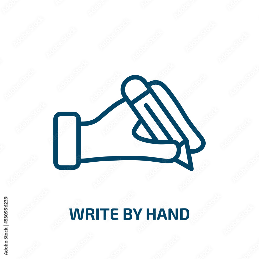 Poster write by hand icon from education collection. thin linear write by hand, paper, hand outline icon is