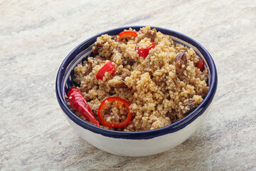 Arabic cous cous with meat and tomato