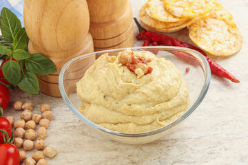 Natural organic chickpea hummus with olive oil