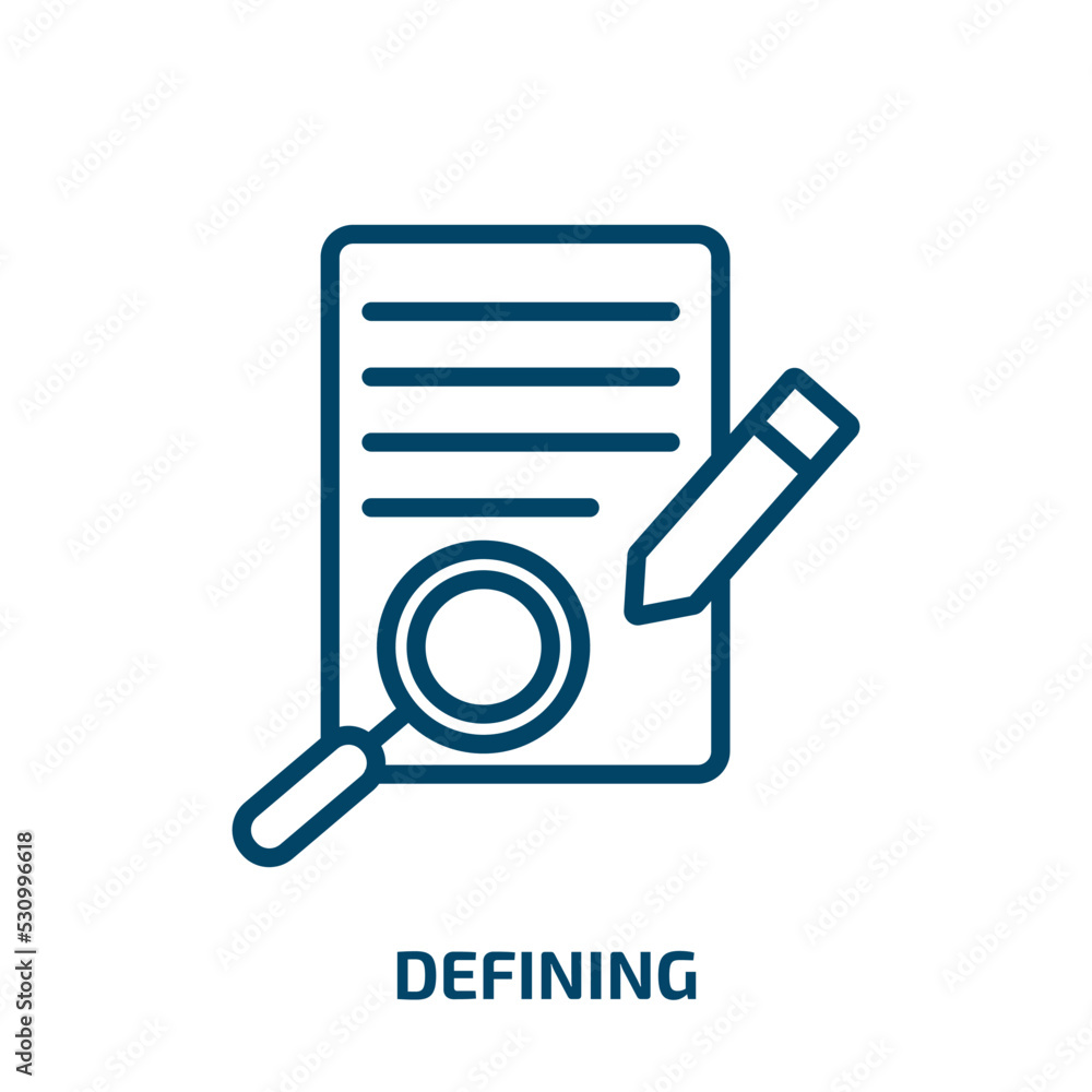 Poster defining icon from edit tools collection. thin linear defining, research, define outline icon isolat